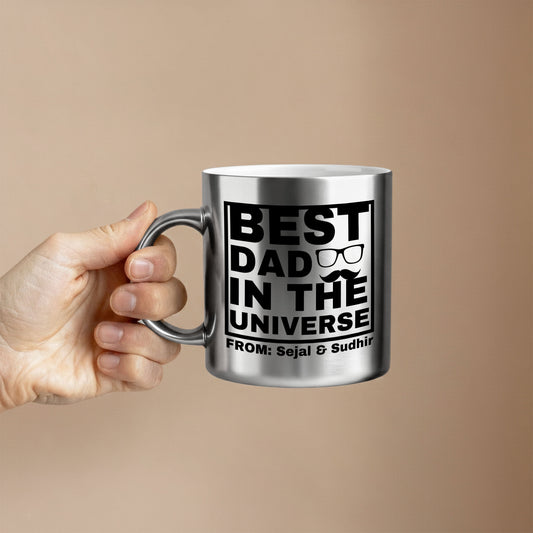Best Dad in the Universe – Custom Silver Metallic Mug
