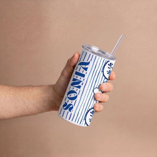 Painted in Indigo - Custom Tumbler with Straw