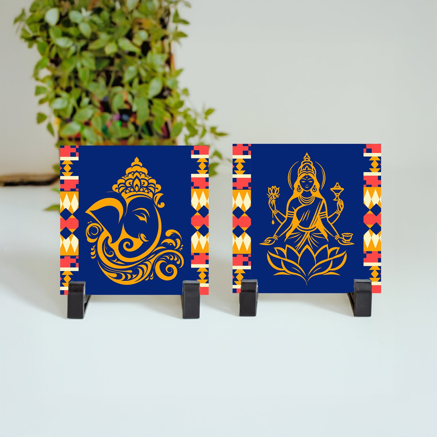 Ceramic tile set with Ganesha & Lakshmi illustration