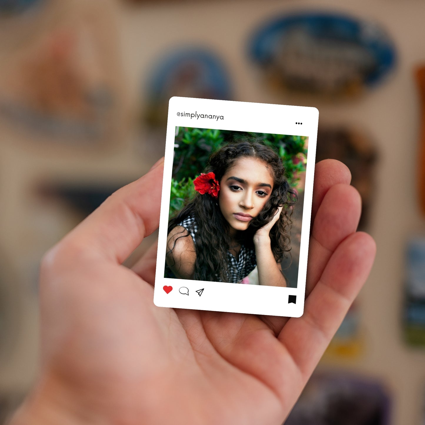 Handheld custom Instagram-style photo magnet.
