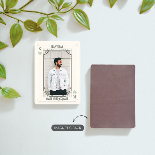 Front and back view of King and Queen Energy custom magnets.