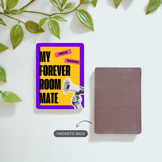 Personalized Forever Roommate name magnet and custom photo magnet with back detail