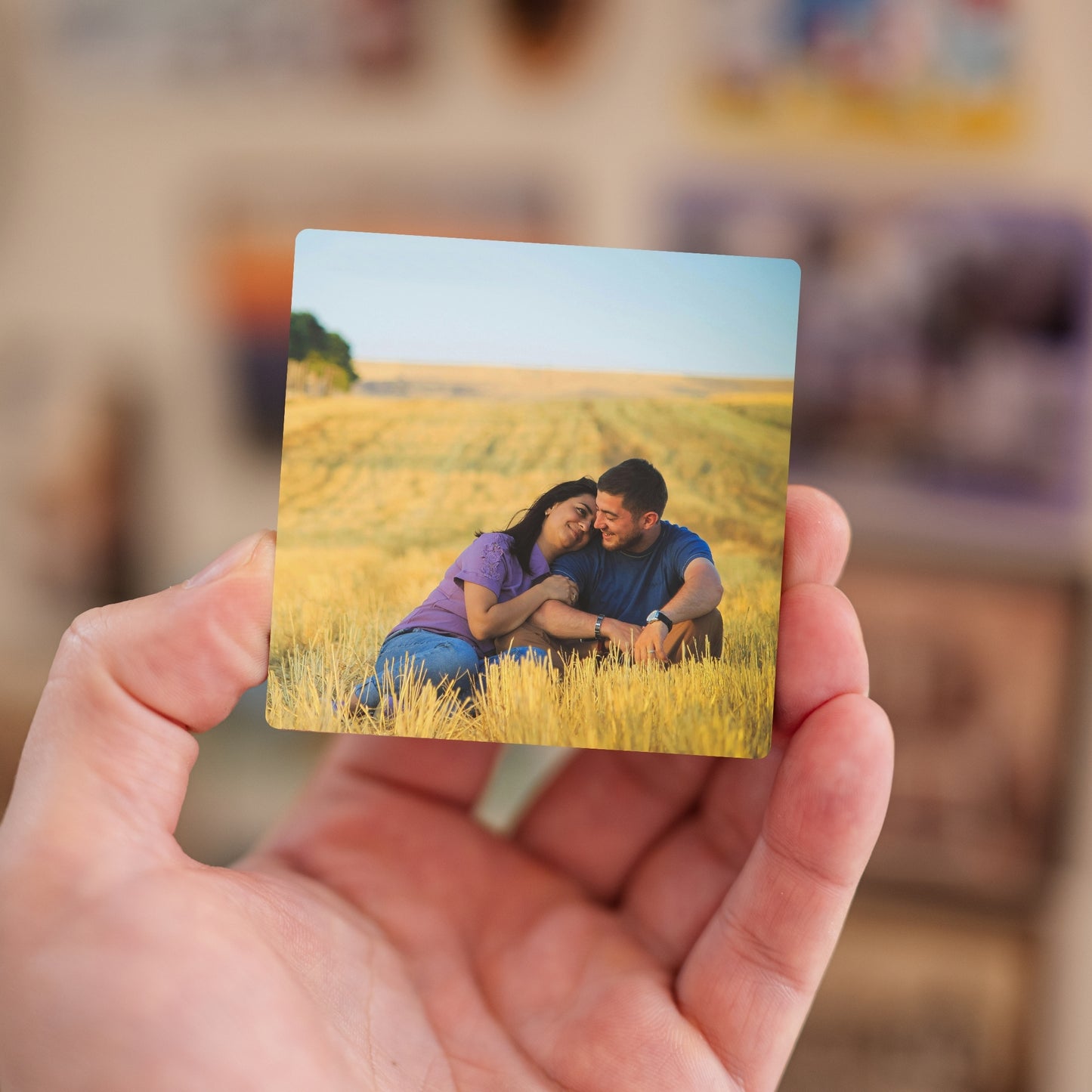 Custom photo fridge magnet – handheld personalized keepsake for couples