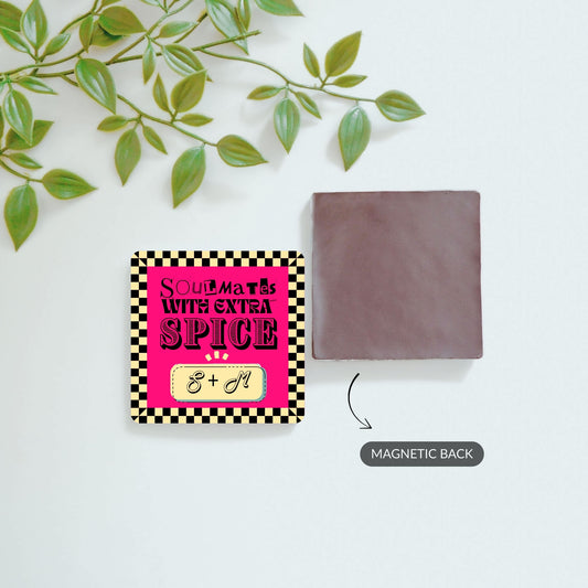 Front and back view of Soulmates with Extra Spice and custom photo magnets.