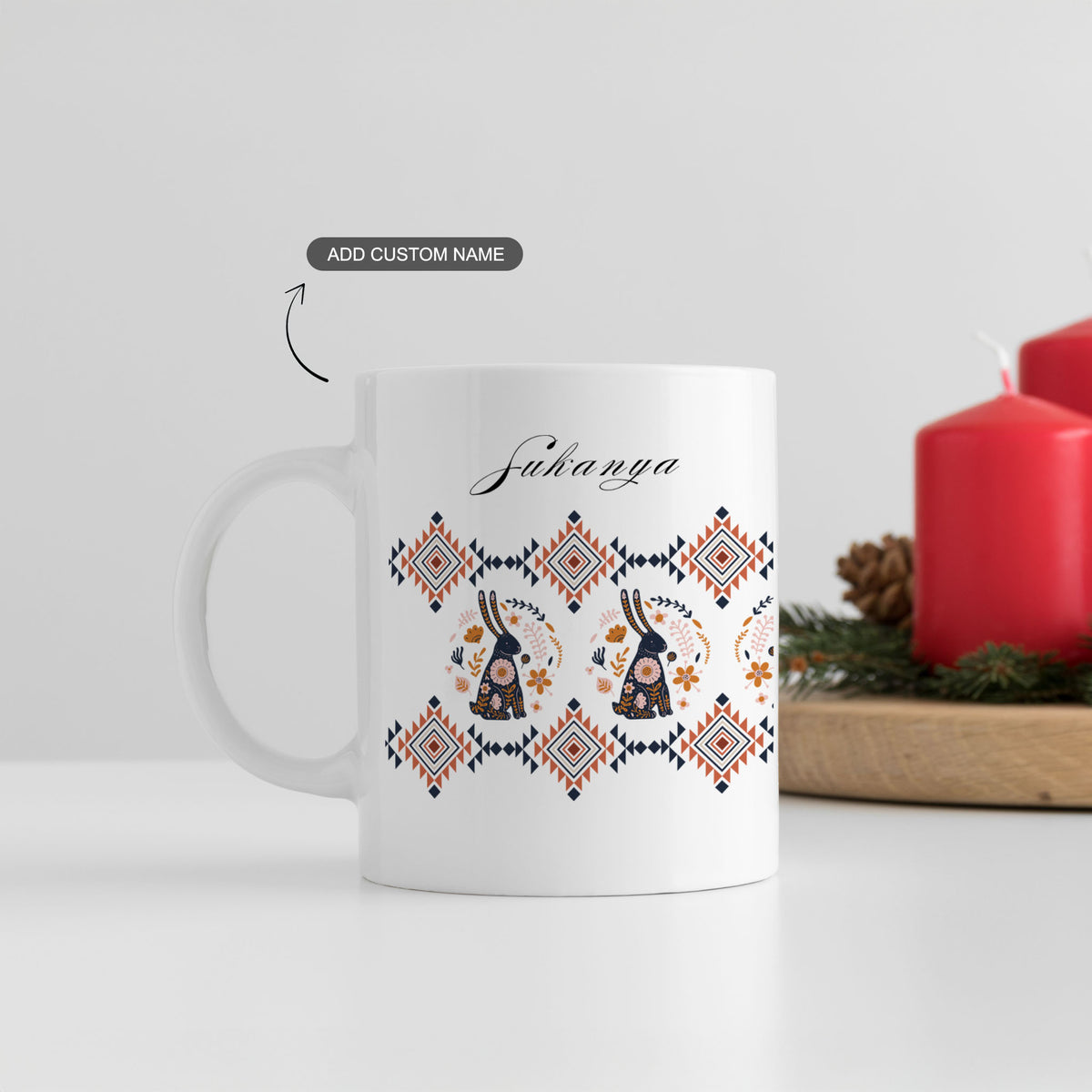 Folk Tale Rabbits - Custom White Mug