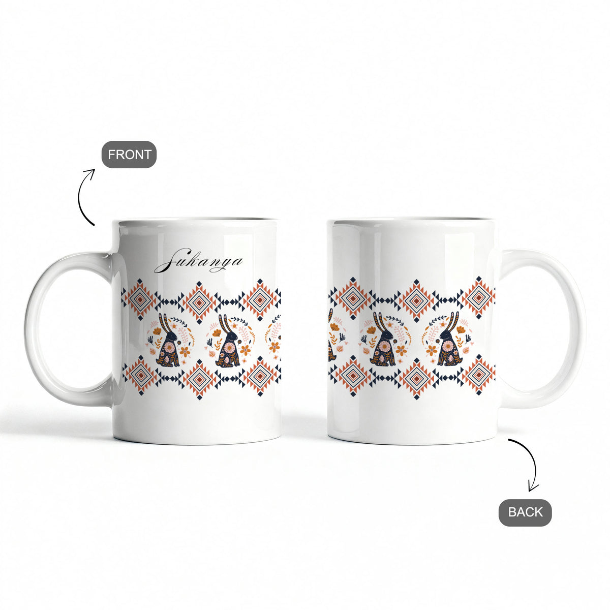 Folk Tale Rabbits - Custom White Mug