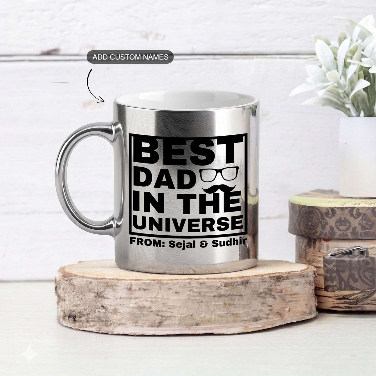 Best Dad in the Universe – Custom Silver Metallic Mug