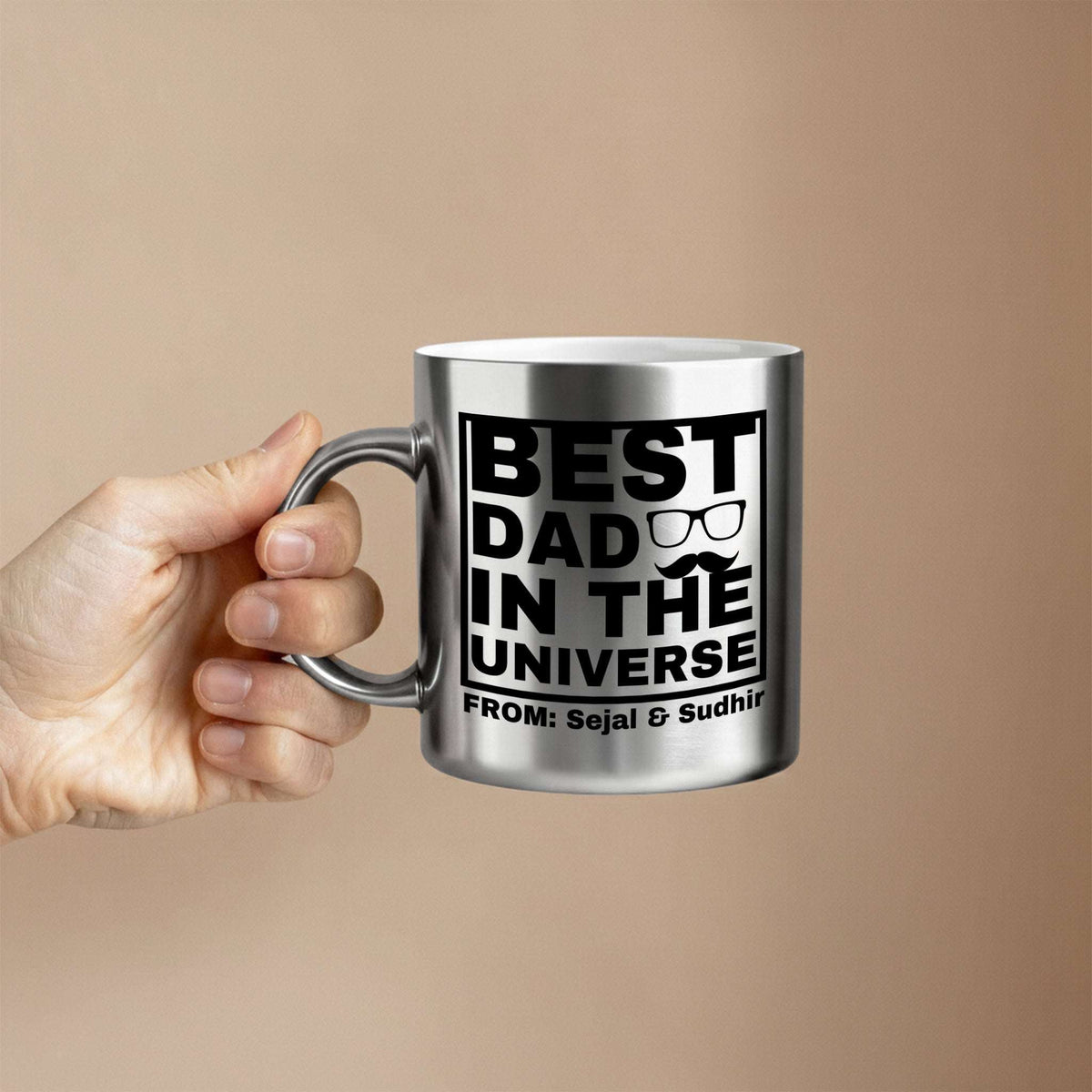Best Dad in the Universe – Custom Silver Metallic Mug