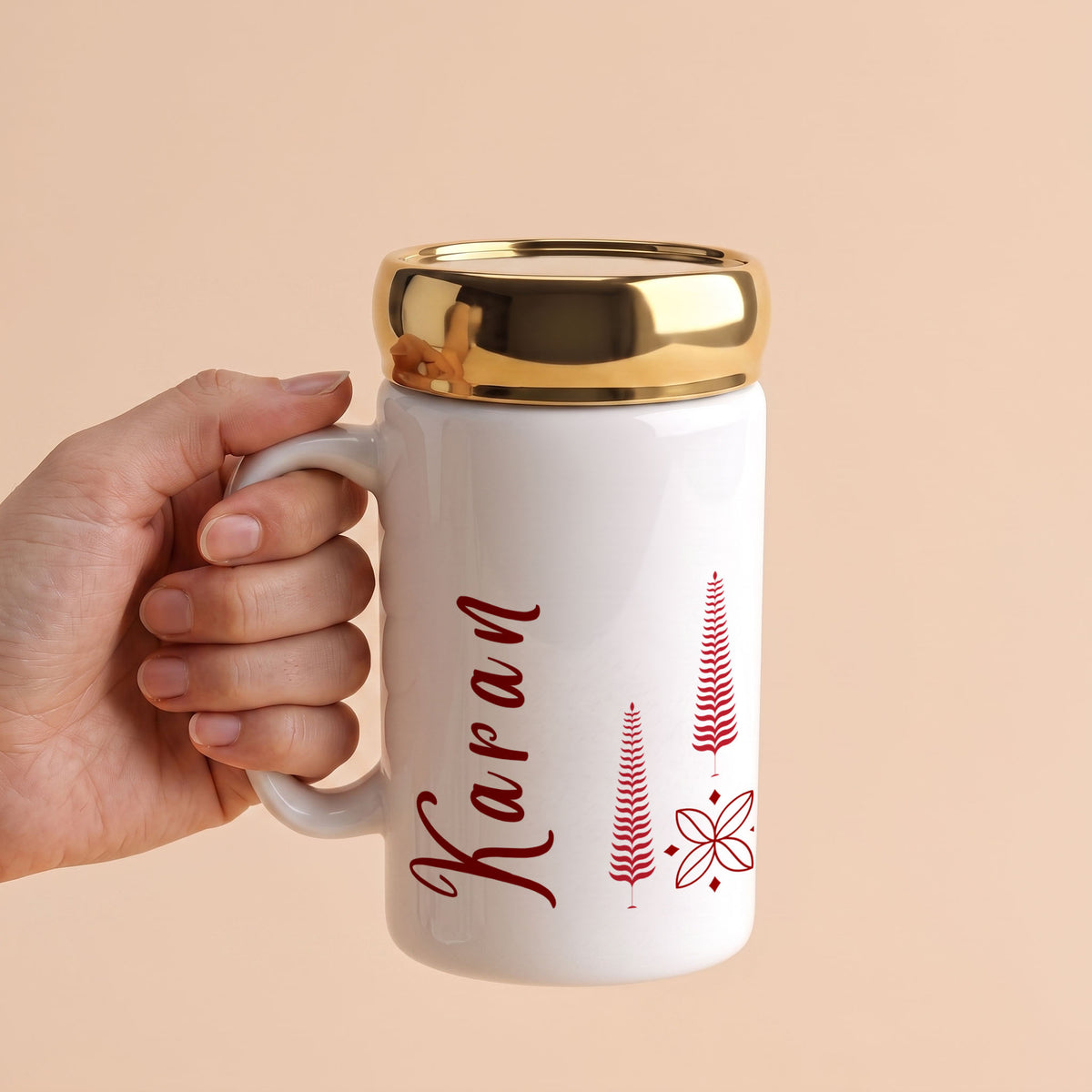 Written in Red - Custom Gold Lid Mug