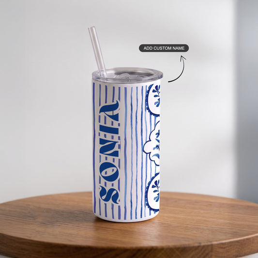 Painted in Indigo - Custom Tumbler with Straw