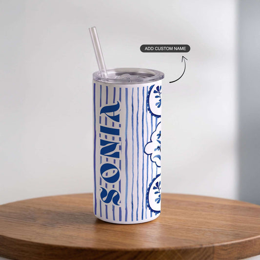 Painted in Indigo - Custom Tumbler with Straw