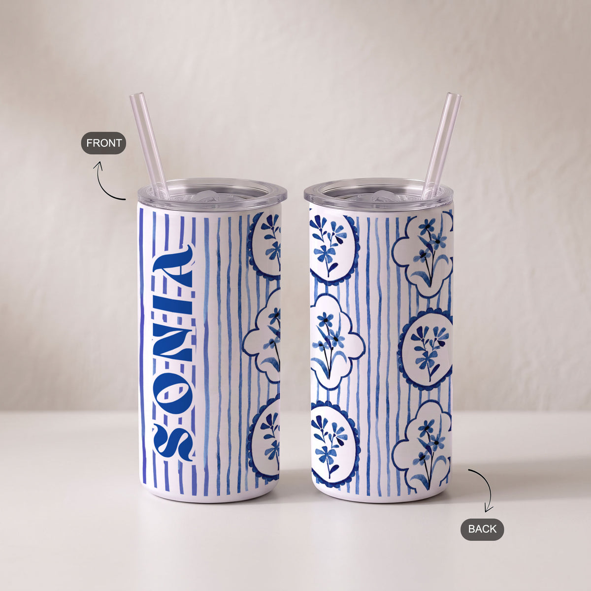 Painted in Indigo - Custom Tumbler with Straw