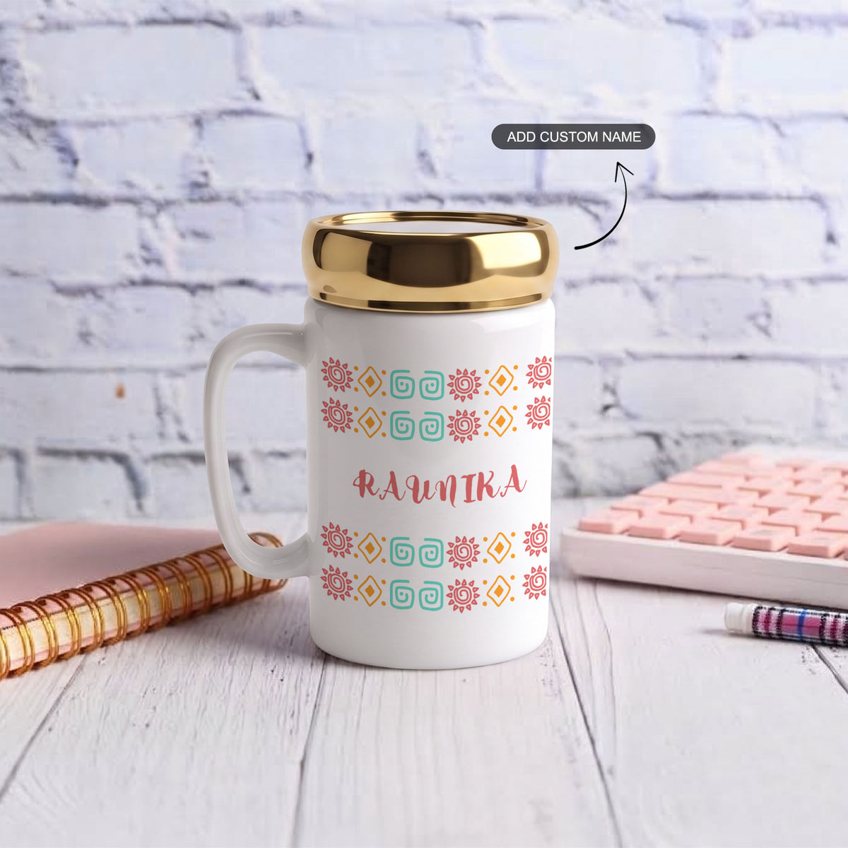 Festive Motifs - Custom Gold Lid Mug