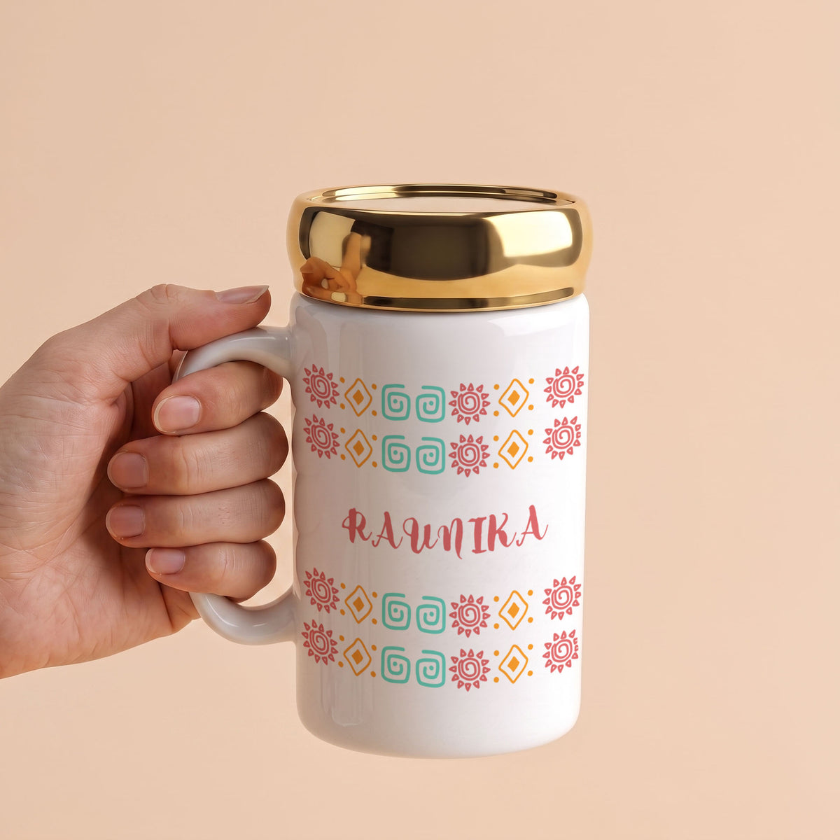 Festive Motifs - Custom Gold Lid Mug