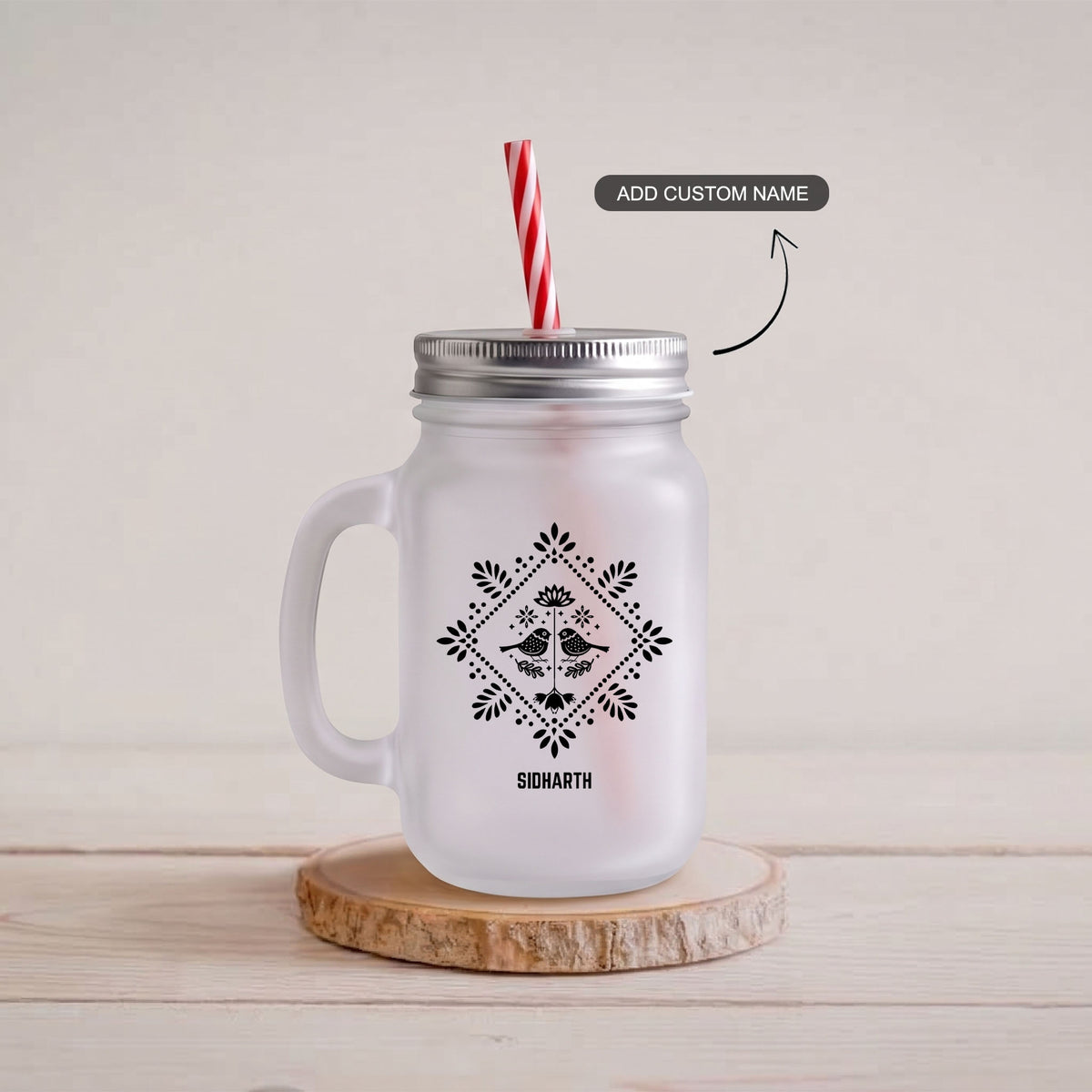 Folk Symmetry - Custom Frosty Mason Jar
