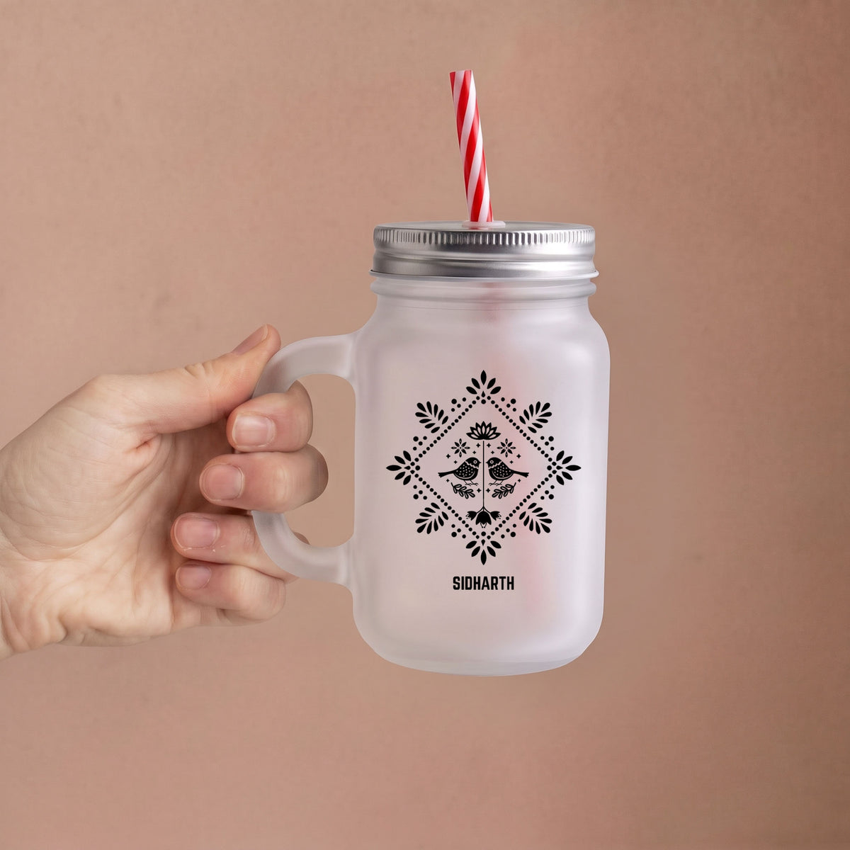 Folk Symmetry - Custom Frosty Mason Jar