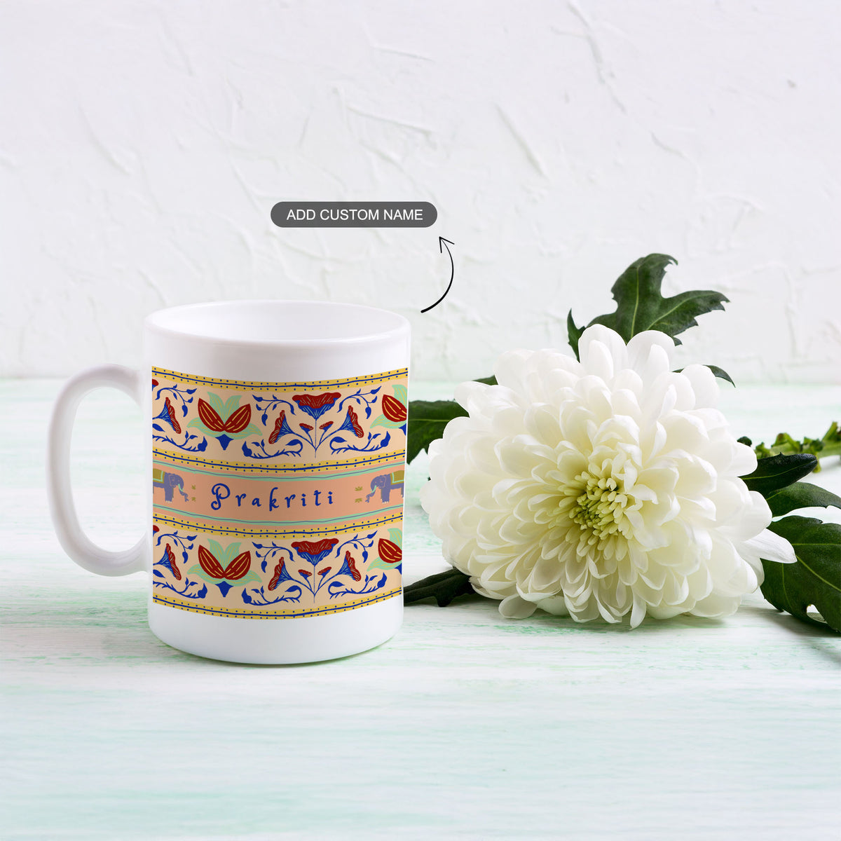 Elephants & Blooms - Custom White Mug