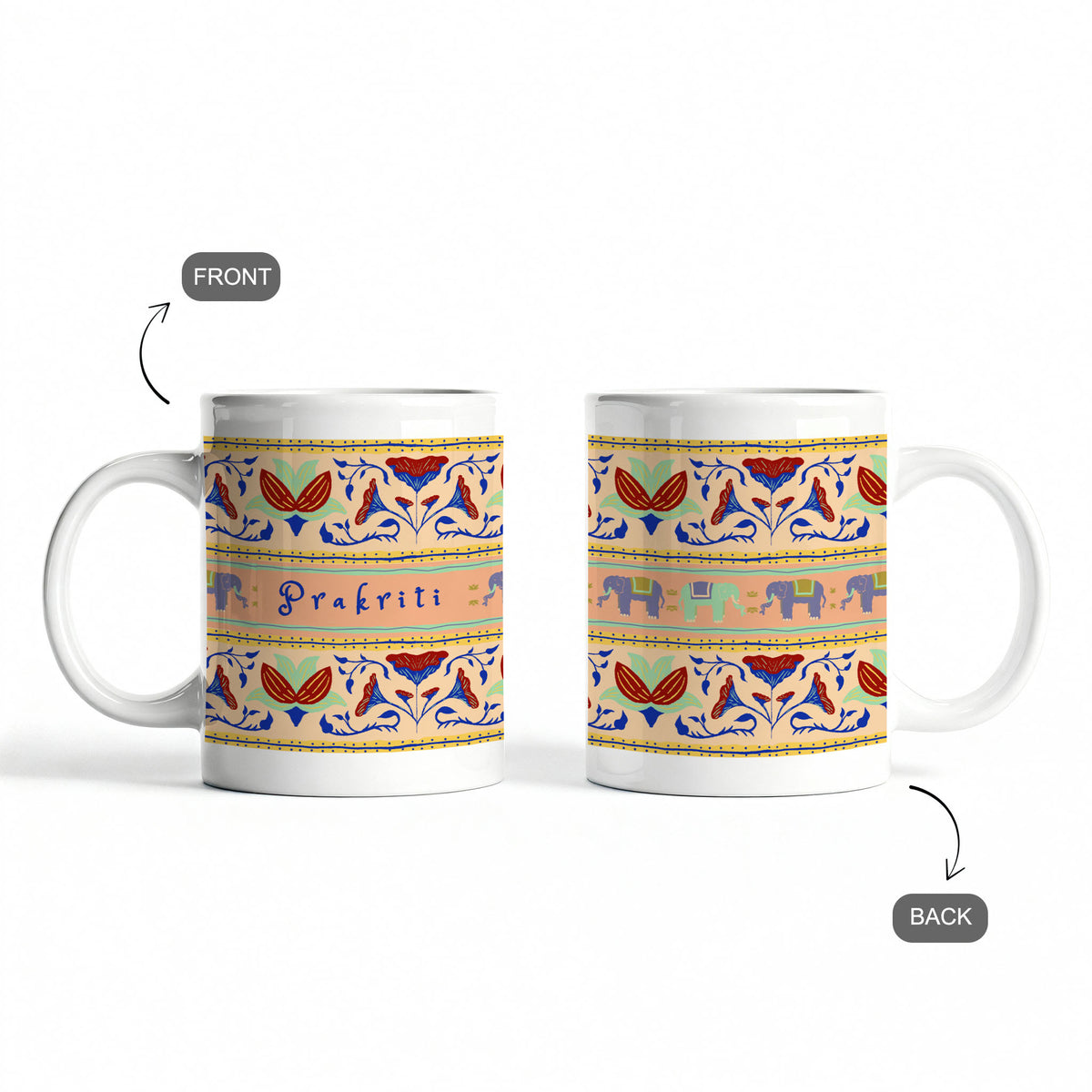 Elephants & Blooms - Custom White Mug
