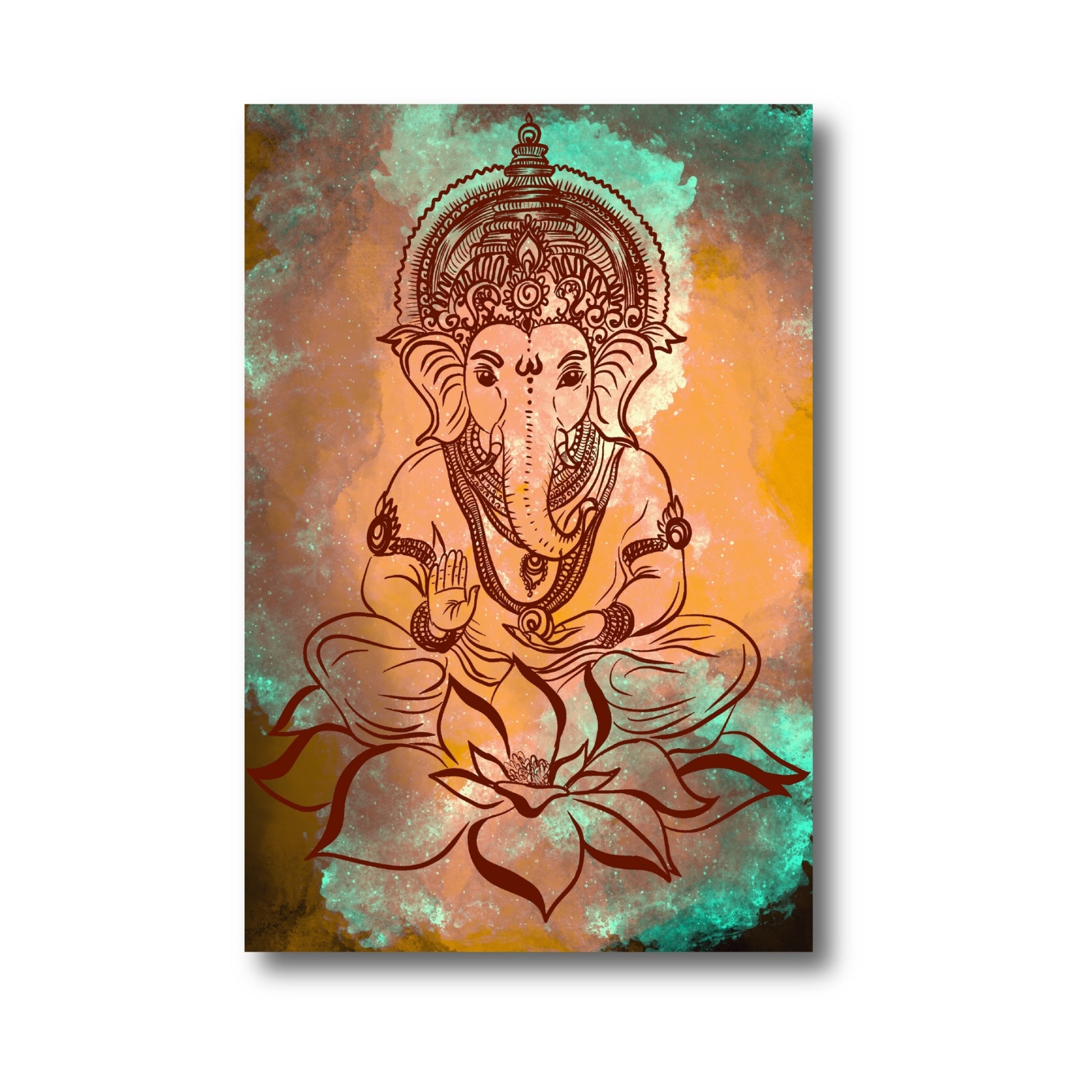 Premium metal print featuring Ganesha illustration for blessings and prosperity.