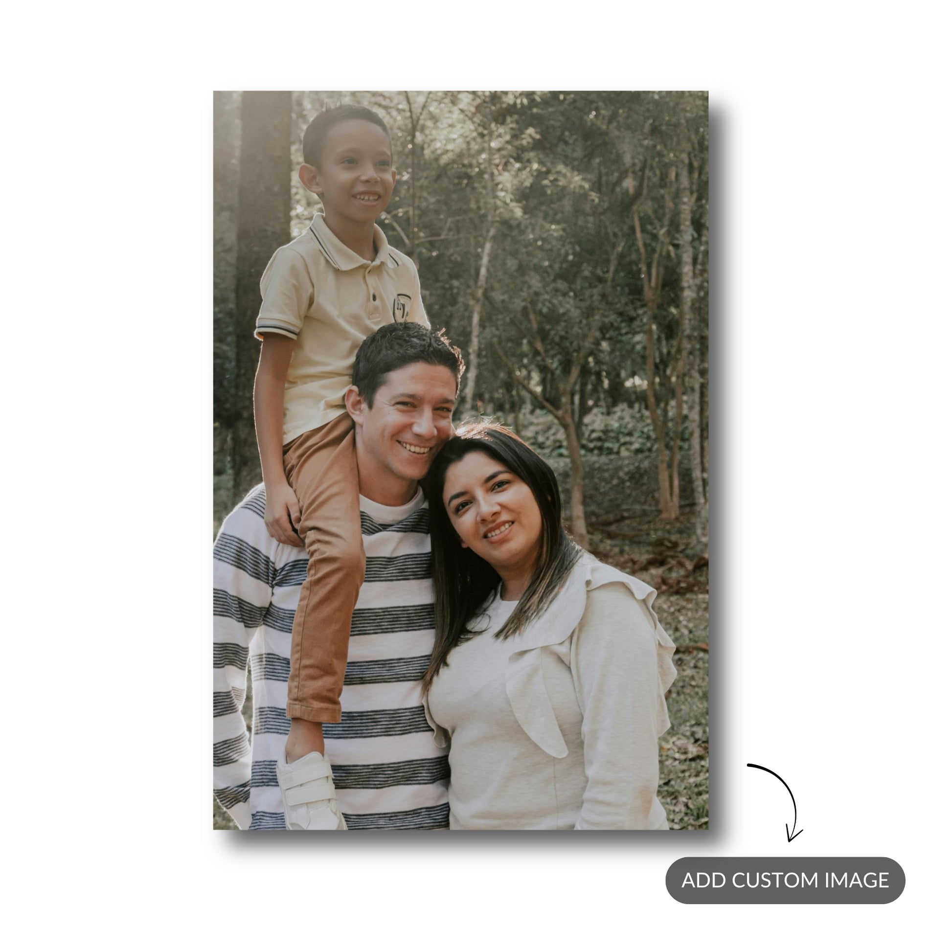 Personalized metal print with your chosen photo — perfect for family memories.