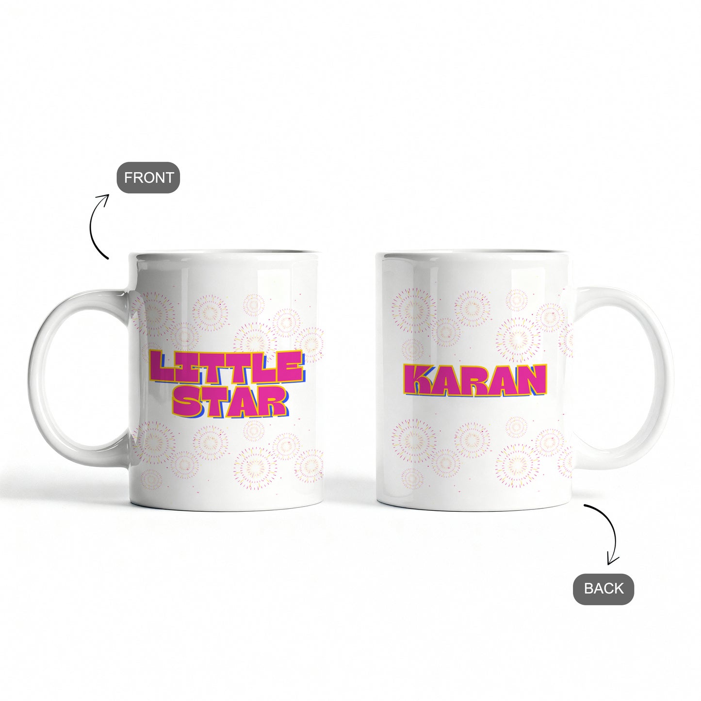 front and back of little star custom mug