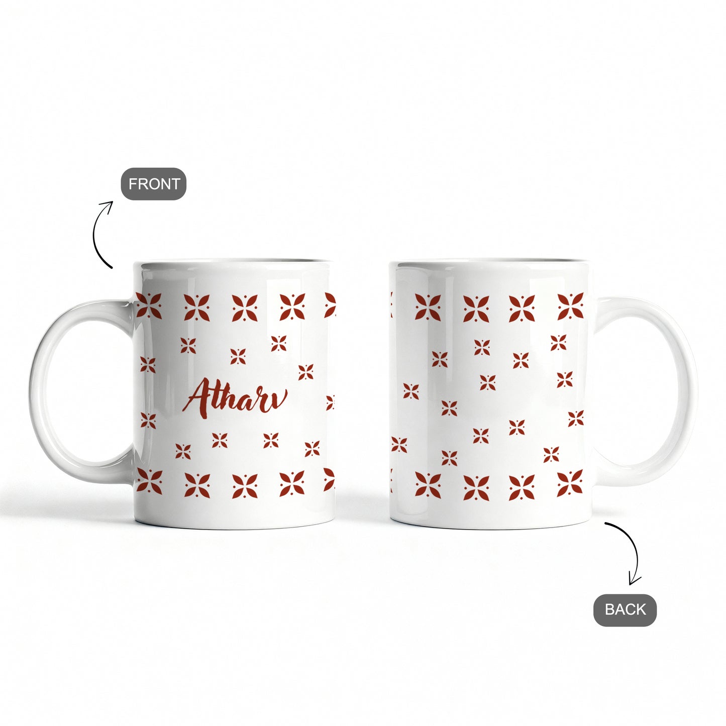 front and back of custom ceramic desi mug