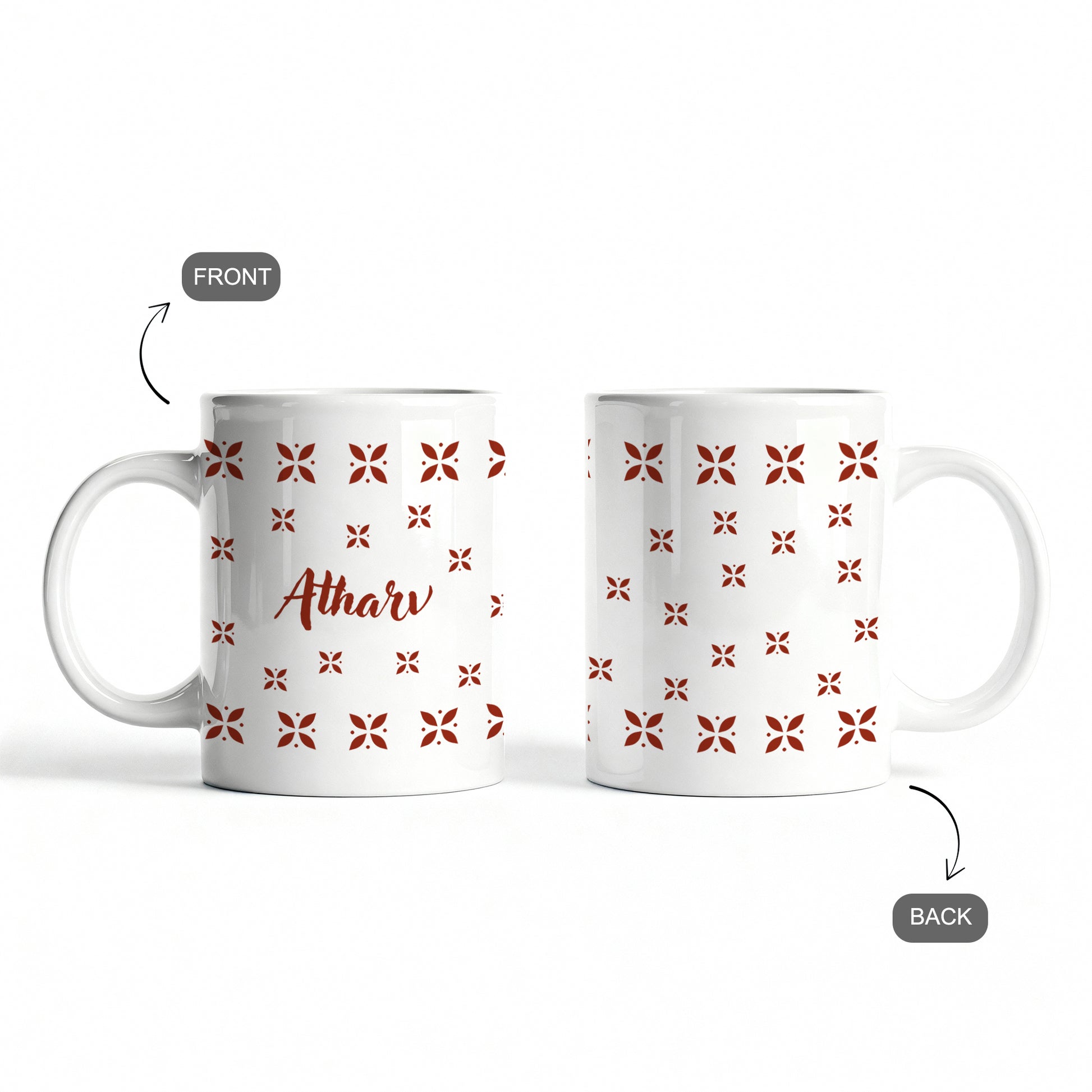 front and back of custom ceramic desi mug