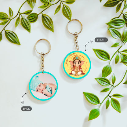 front and back of personalized double sided keychain