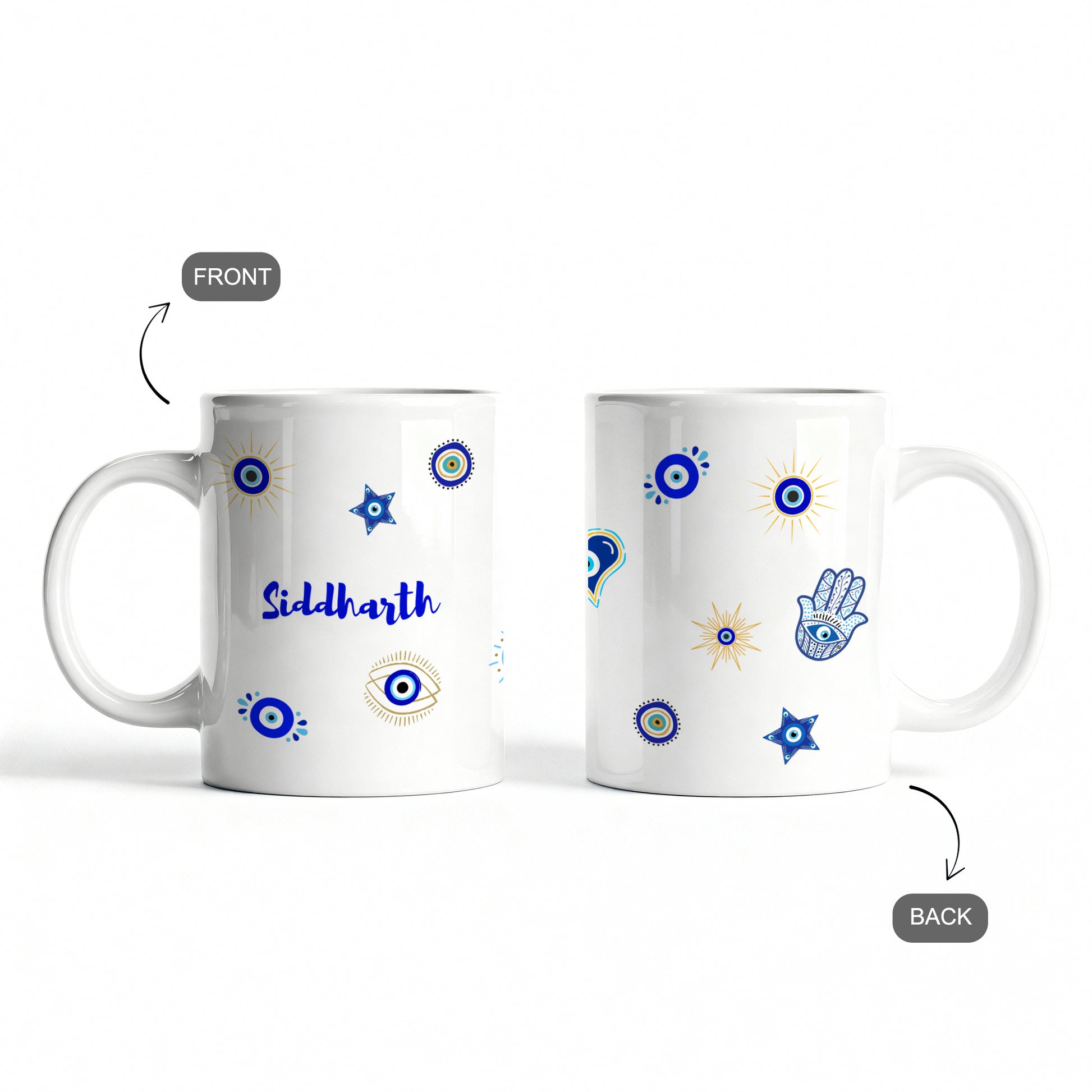 Evil eye design mug with custom name