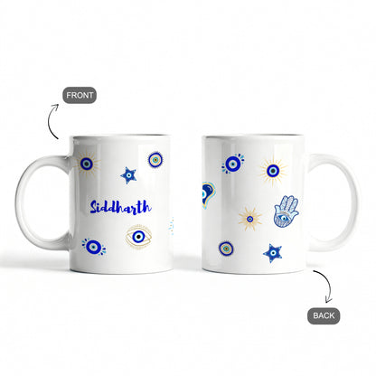 Evil eye design mug with custom name