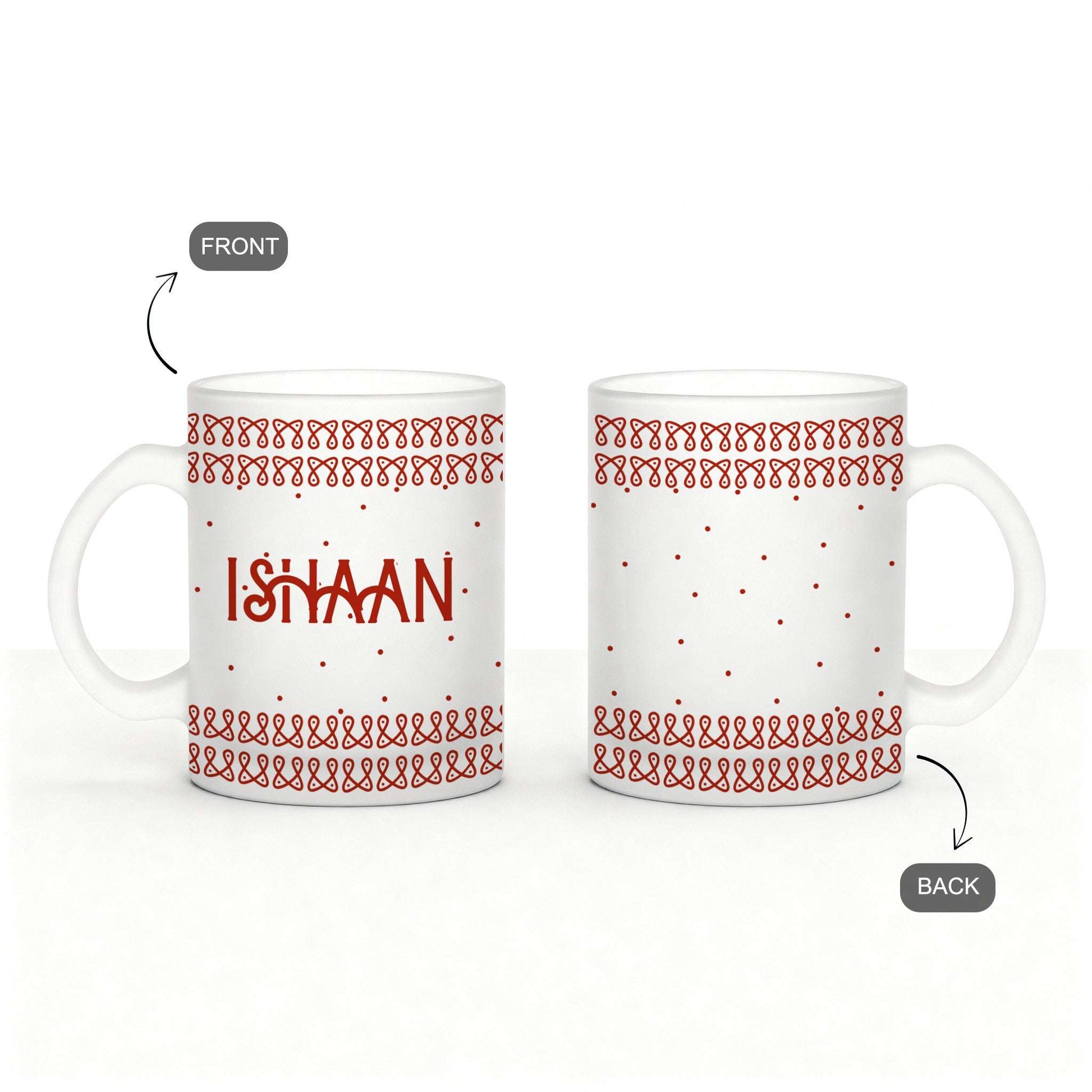front and back of custom desi frosty mug