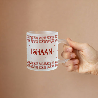 Hand holding personalized frosty mug