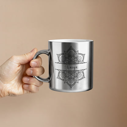 hand held metallic custom mug