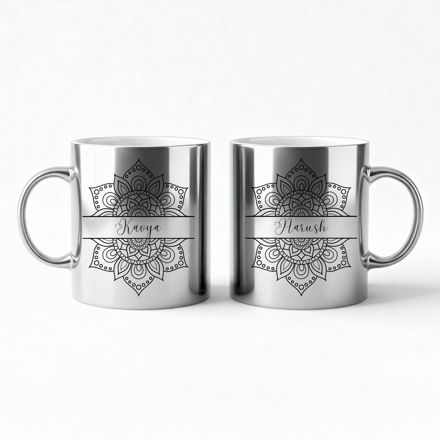 set of two metallic custom mugs