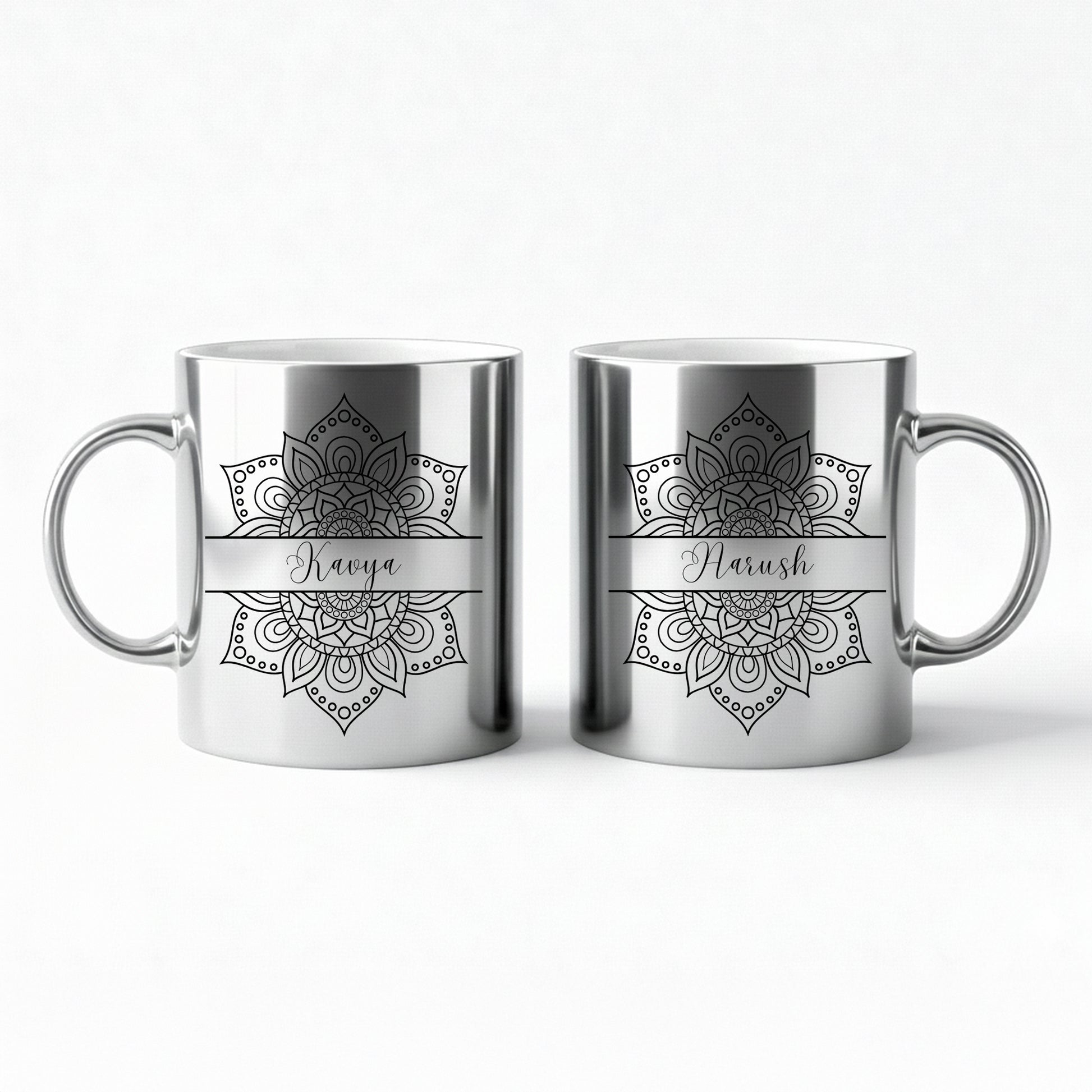 set of two metallic custom mugs