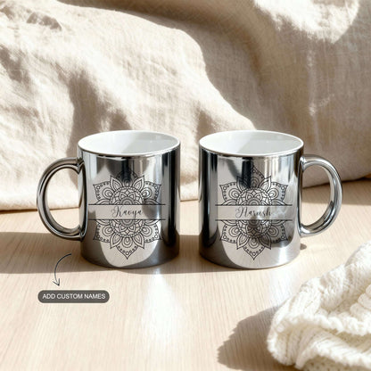 set of two metallic custom mugs