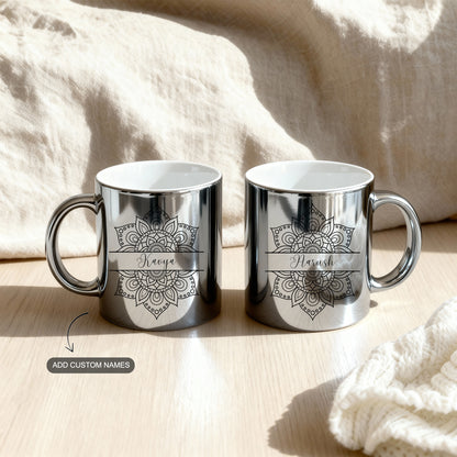 set of two metallic custom mugs