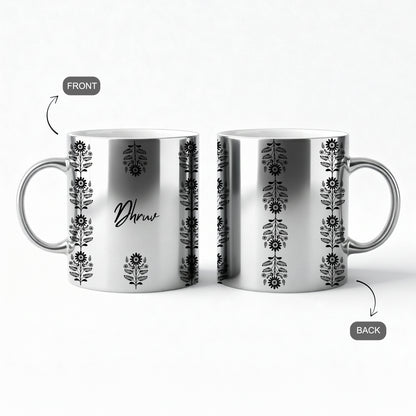 front and back of Silver mug with  custom name