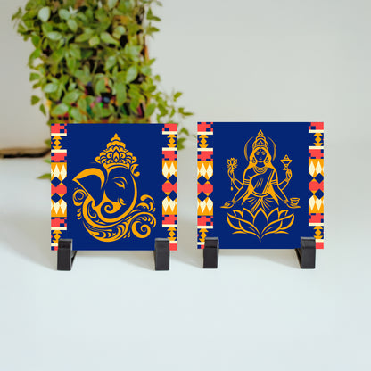 Ceramic tile set with Ganesha & Lakshmi illustration