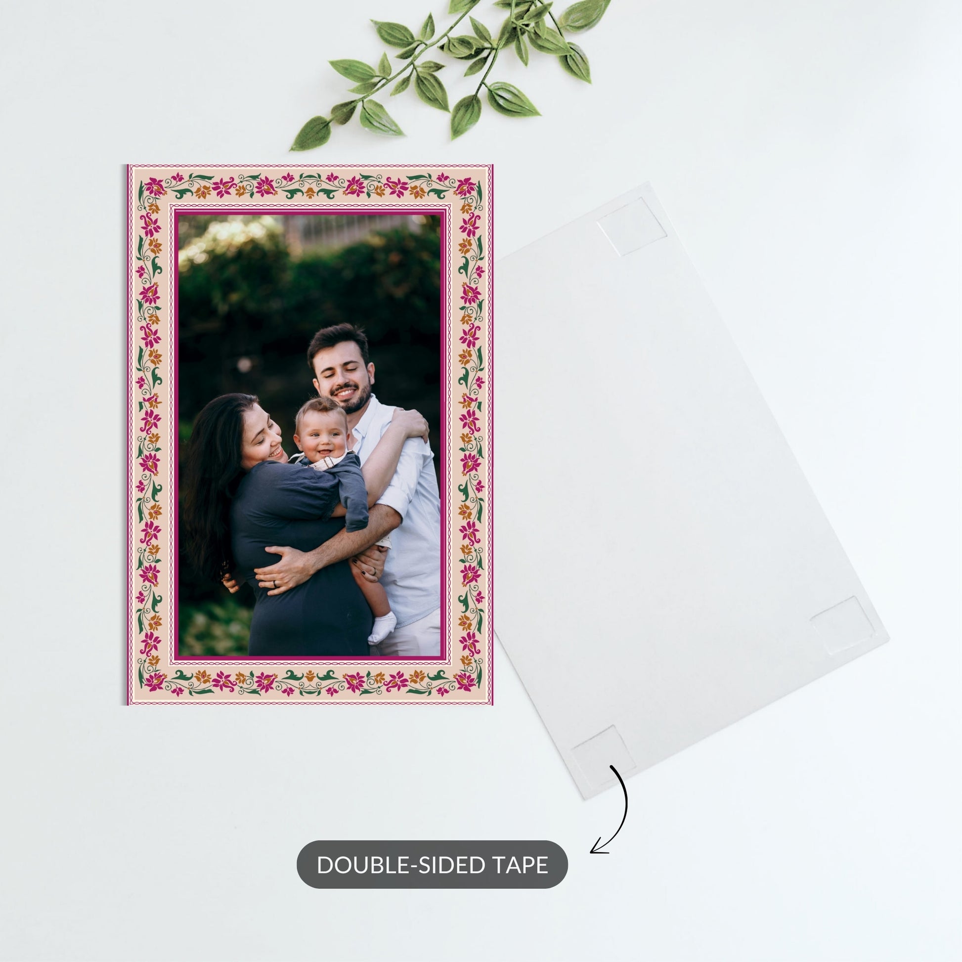 Customizable metal print with family photo for festive gifting.