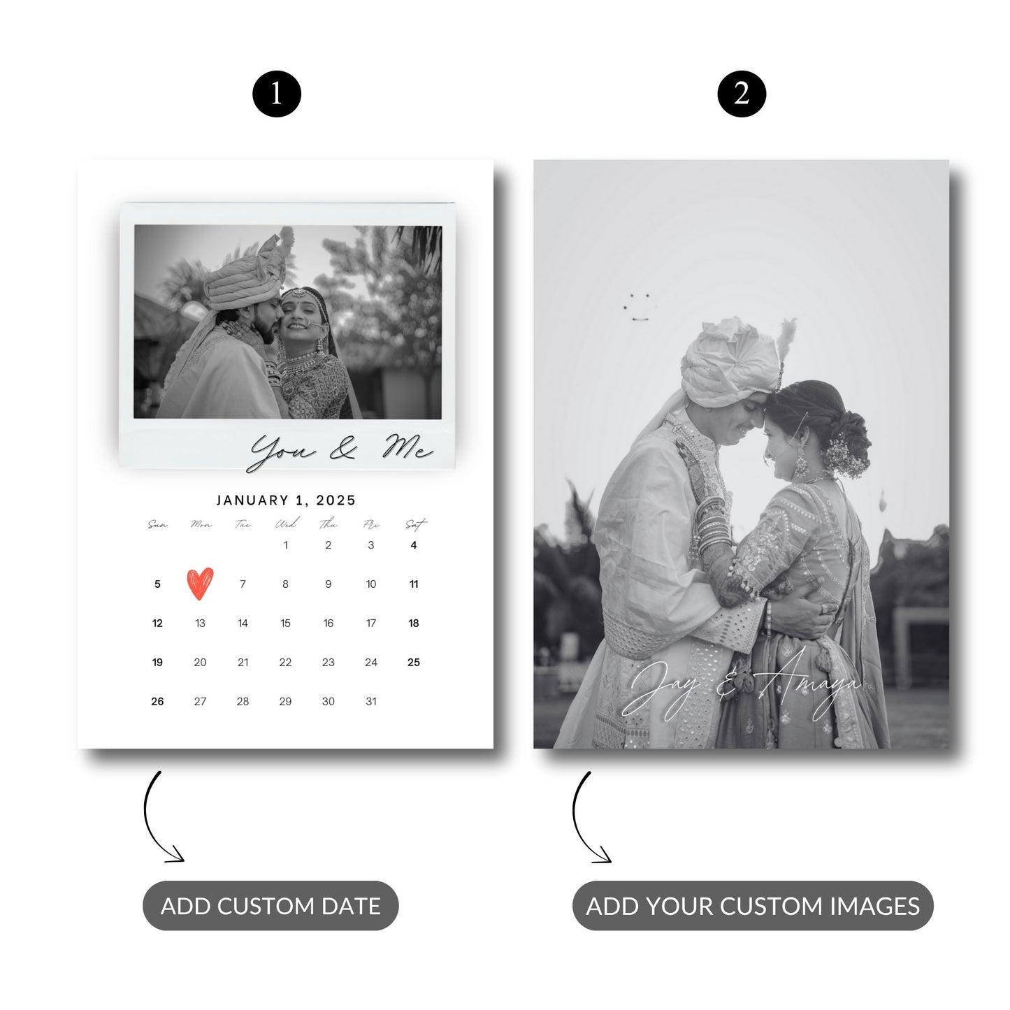 Our Story – Custom Couple &amp; Calendar Metal Print Bundle (Set of 2)