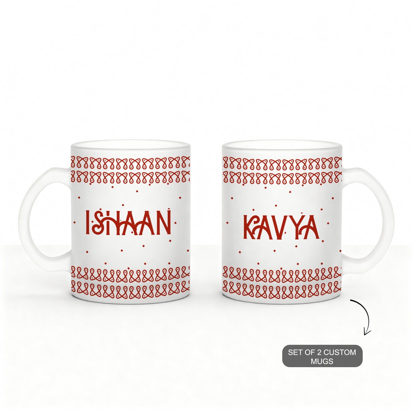 Frosty mugs with ethnic festive design and customizable name