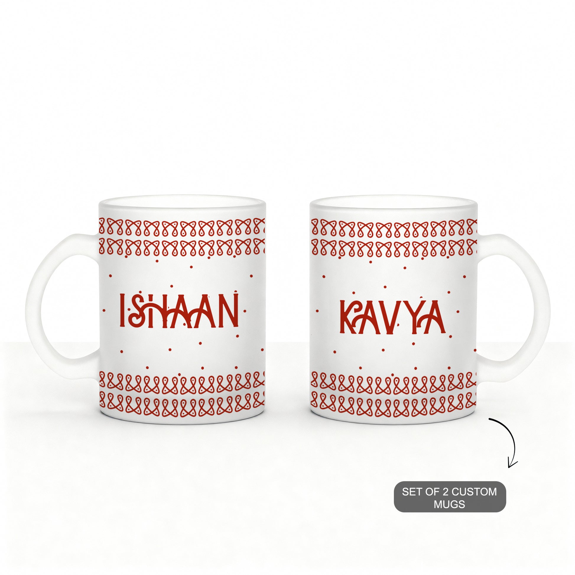 Frosty mugs with ethnic festive design and customizable name