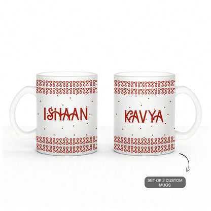 Frosty mugs with ethnic festive design and customizable name