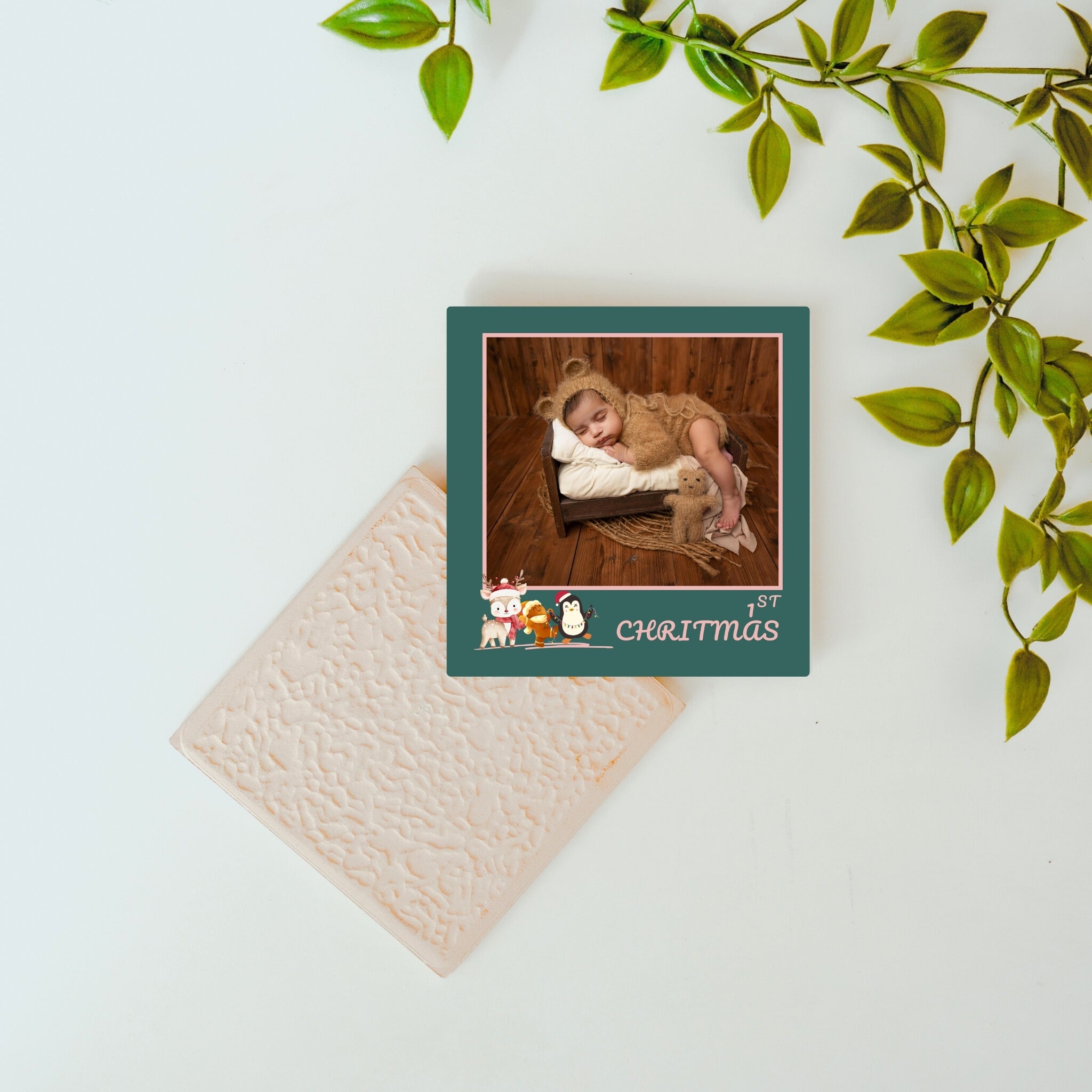 1st Christmas ceramic tile with back display