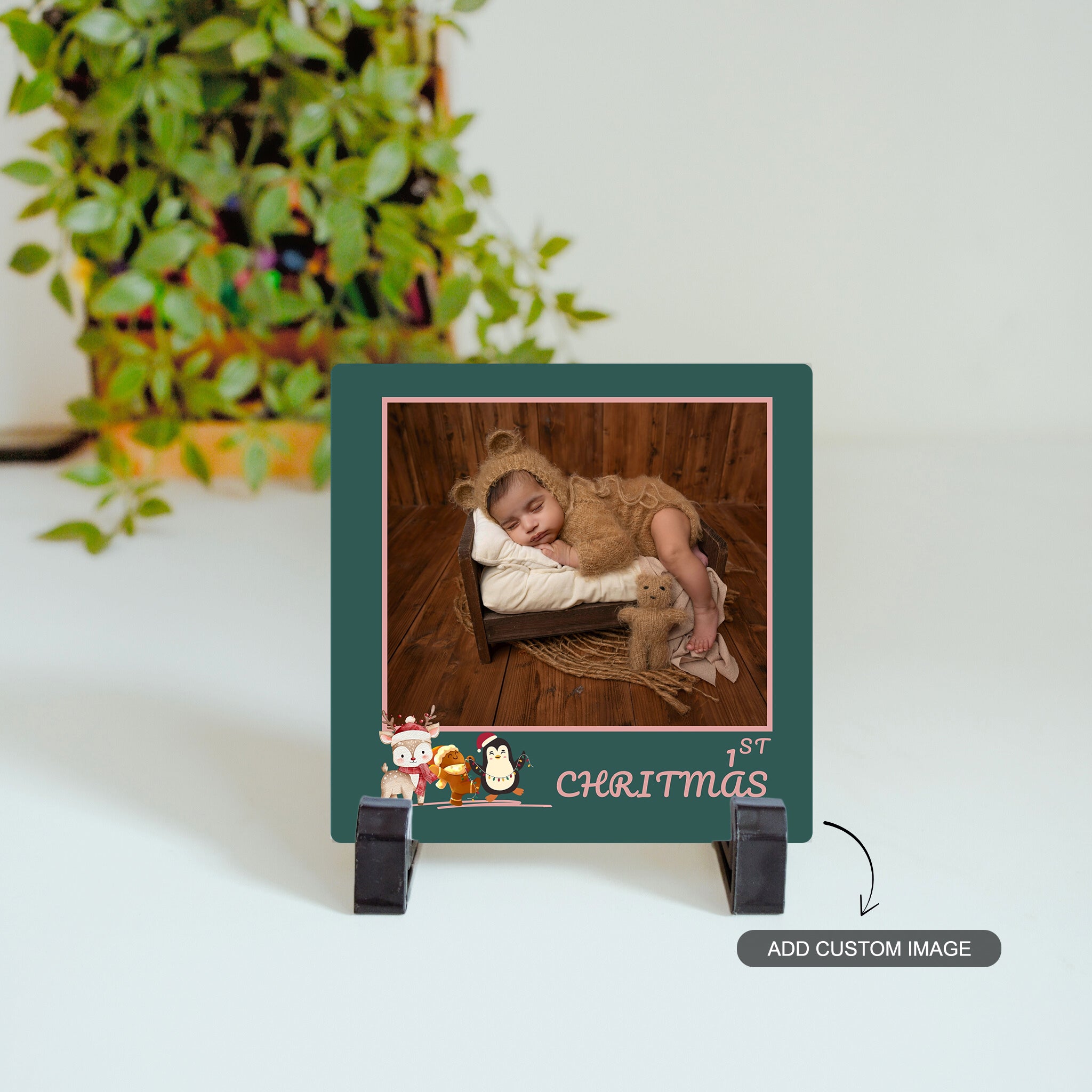 Custom baby photo ceramic tile – First Christmas keepsake
