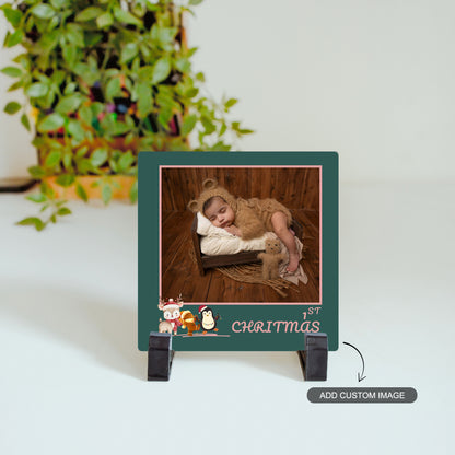 Custom baby photo ceramic tile – First Christmas keepsake