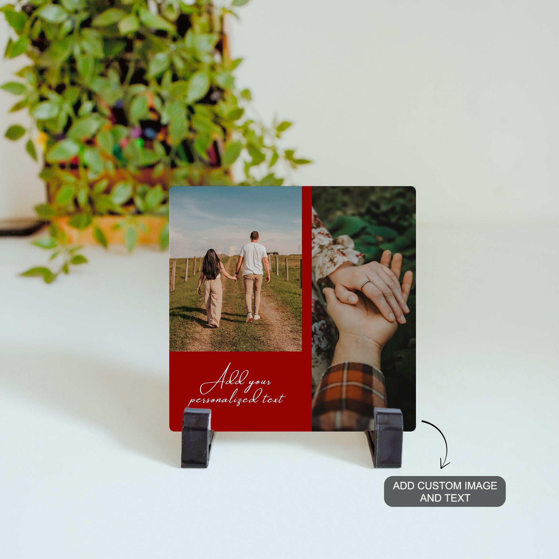 Ceramic tile with two custom photos and personalized text