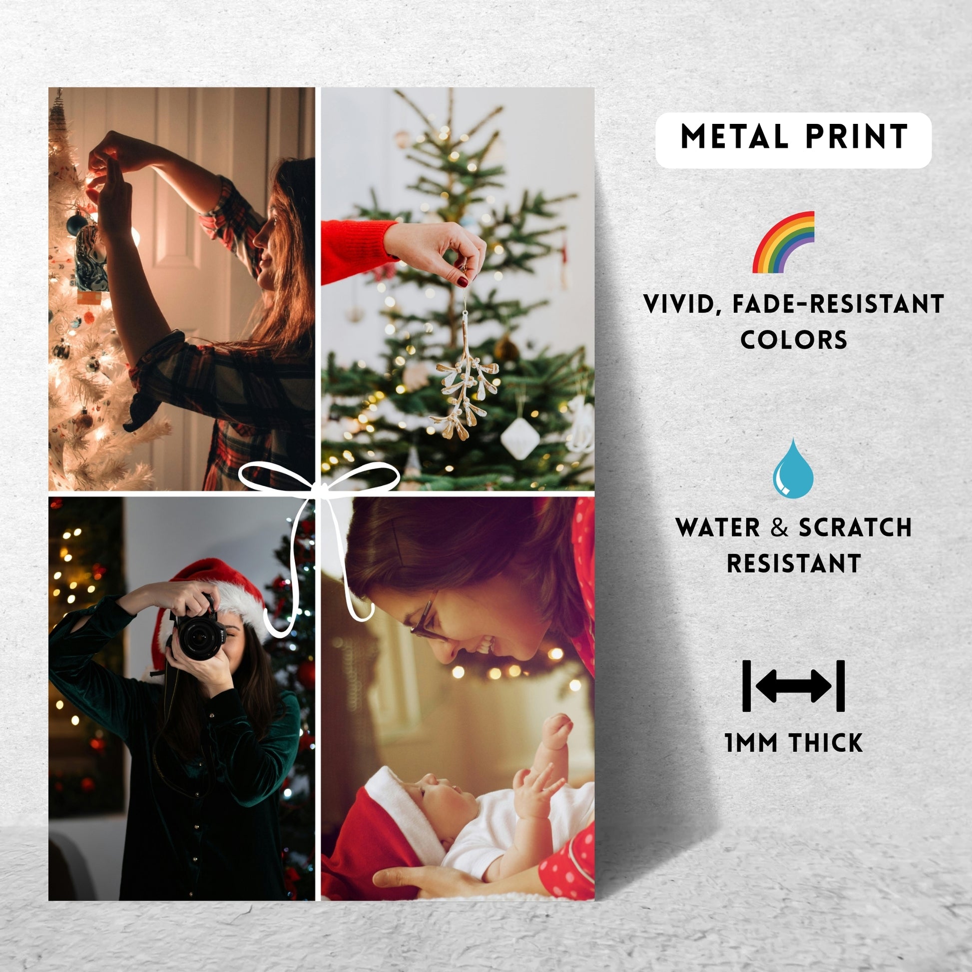 Custom metal print with four-photo collage gift layout