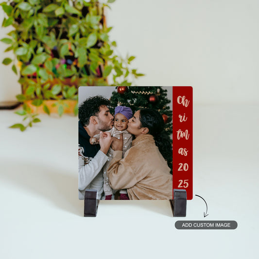 Custom ceramic tile with Christmas 2025 photo design